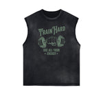 Distressed Sleeveless Fitness Pattern Tee