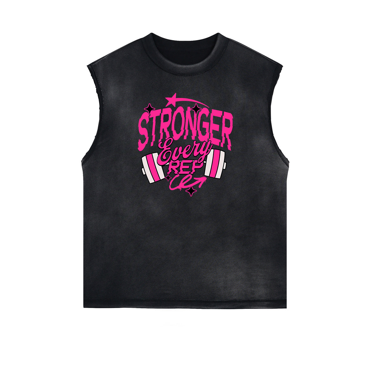 Distressed Sleeveless Fitness Pattern Tee