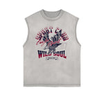 Retro Sporty Style Distressed Sleeveless Pattern Tee