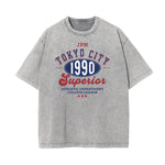 Retro Sporty Style Stone Wash Graphic Tee