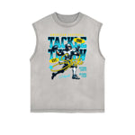 Retro Sporty Style Distressed Sleeveless Pattern Tee