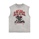 Retro Sporty Style Distressed Sleeveless Pattern Tee