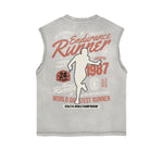 Retro Sporty Style Distressed Sleeveless Pattern Tee