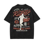 Retro Sporty Style Washed Cotton Graphic Tee