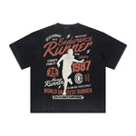 Retro Sporty Style Vintage Frayed Pattern Tee