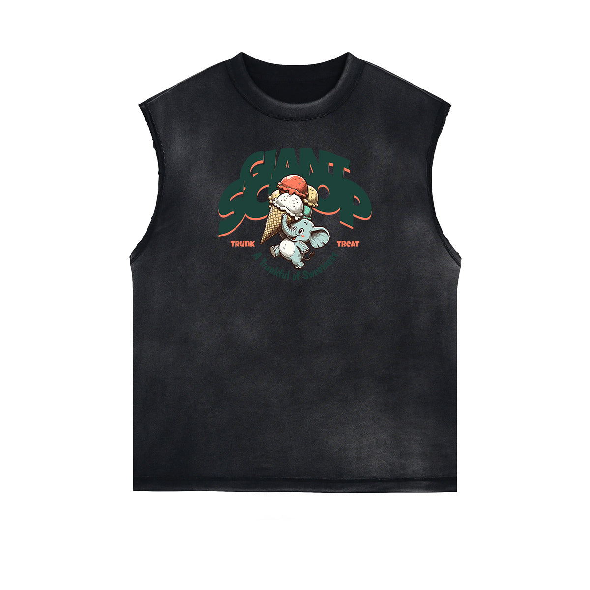 Distressed Sleeveless Playful Cartoon Pattern Tee