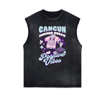 Distressed Sleeveless Playful Cartoon Pattern Tee