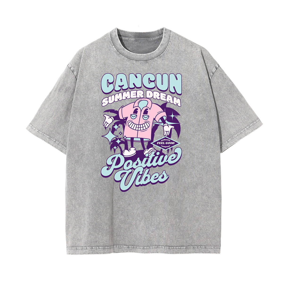 Washed Playful Cartoon Graphic Cotton Tee