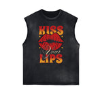 Distressed Sleeveless Playful Cartoon Pattern Tee