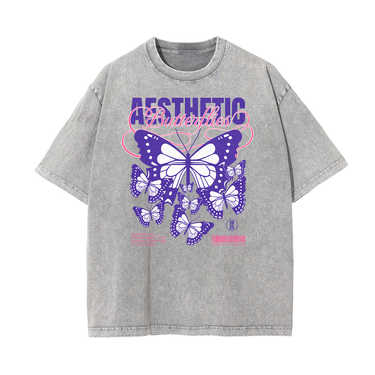 Stone Wash Butterfly Pattern T Shirt