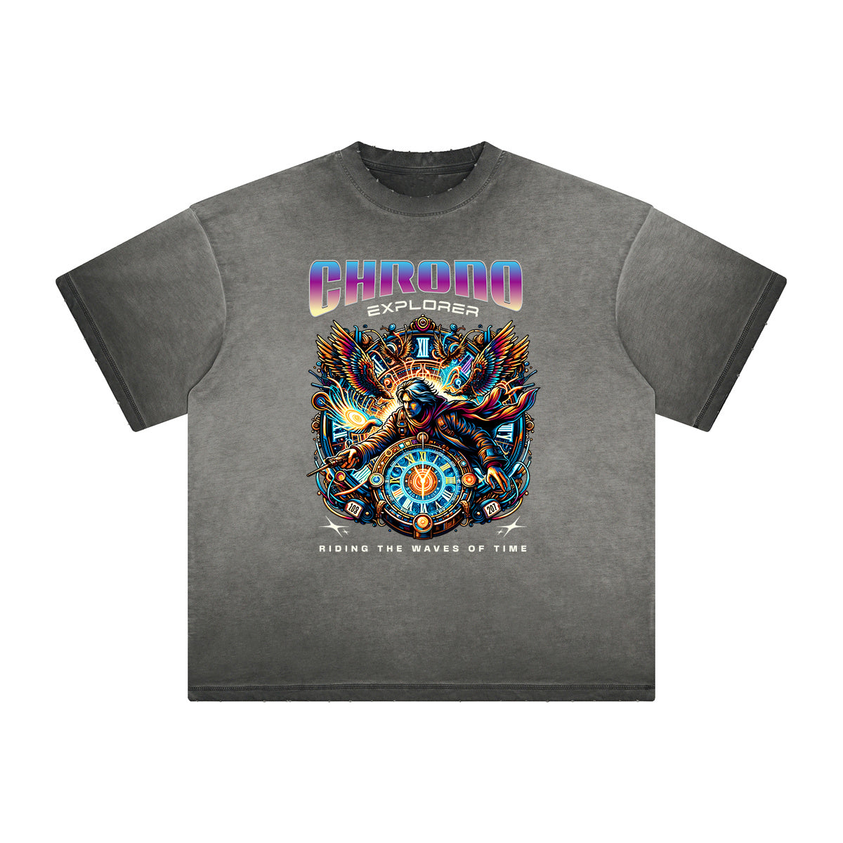 Vintage Frayed Winged Monster Pattern Tee