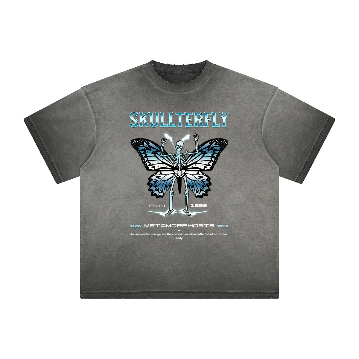Vintage Frayed Winged Monster Pattern Tee