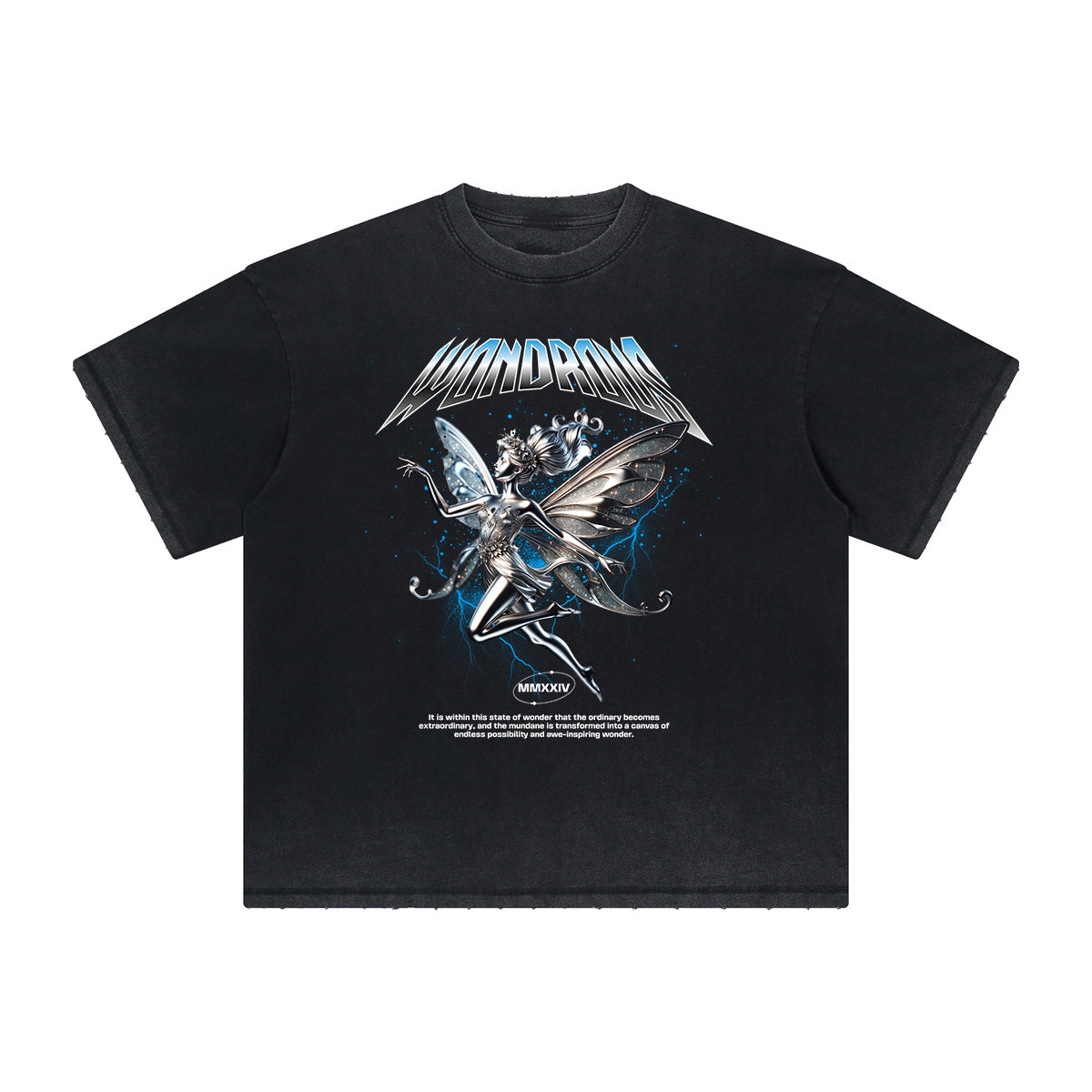 Thick Faded Winged Monster Graphic T Shirt