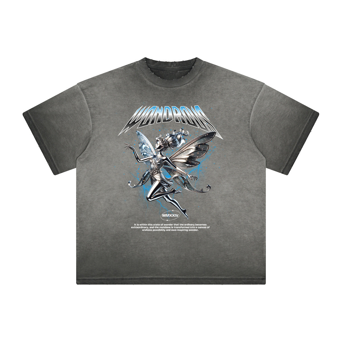 Vintage Frayed Winged Monster Pattern Tee