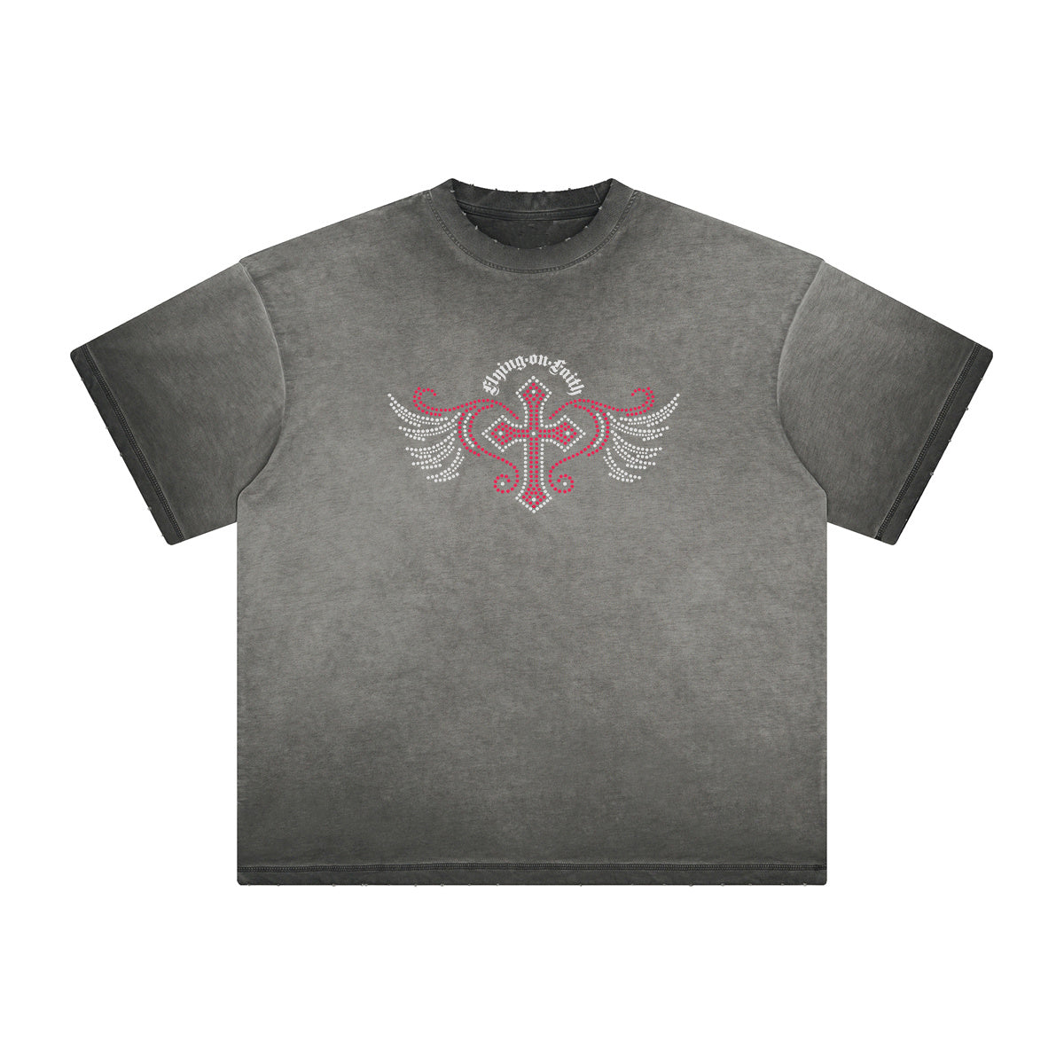 Vintage Frayed Winged Monster Pattern Tee