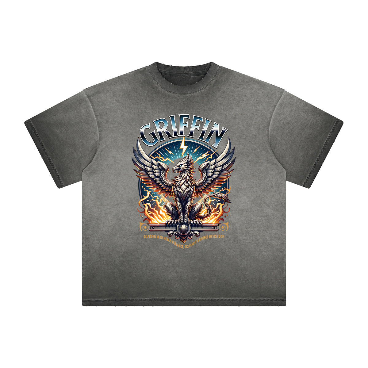 Vintage Frayed Winged Monster Pattern Tee
