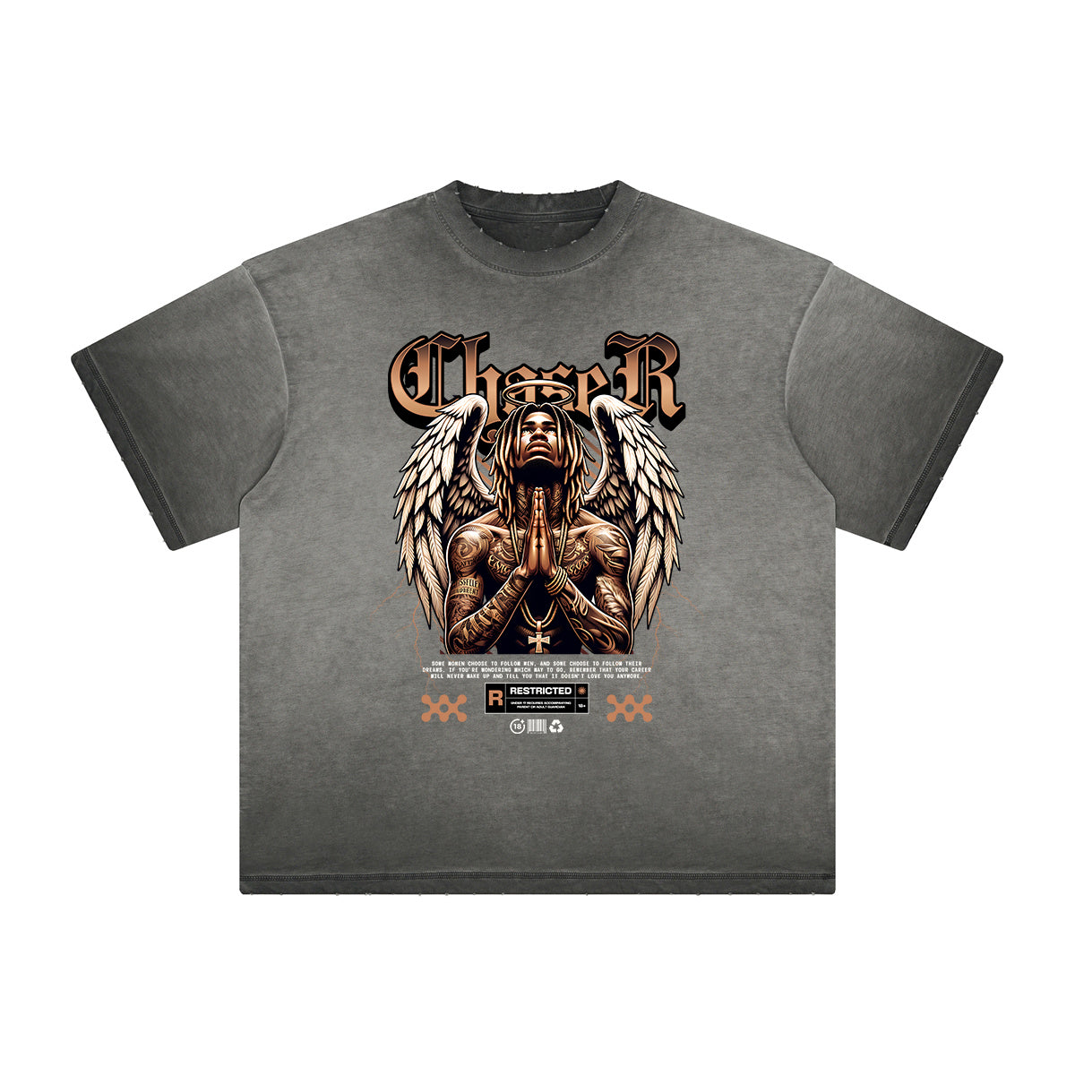 Vintage Frayed Winged Monster Pattern Tee