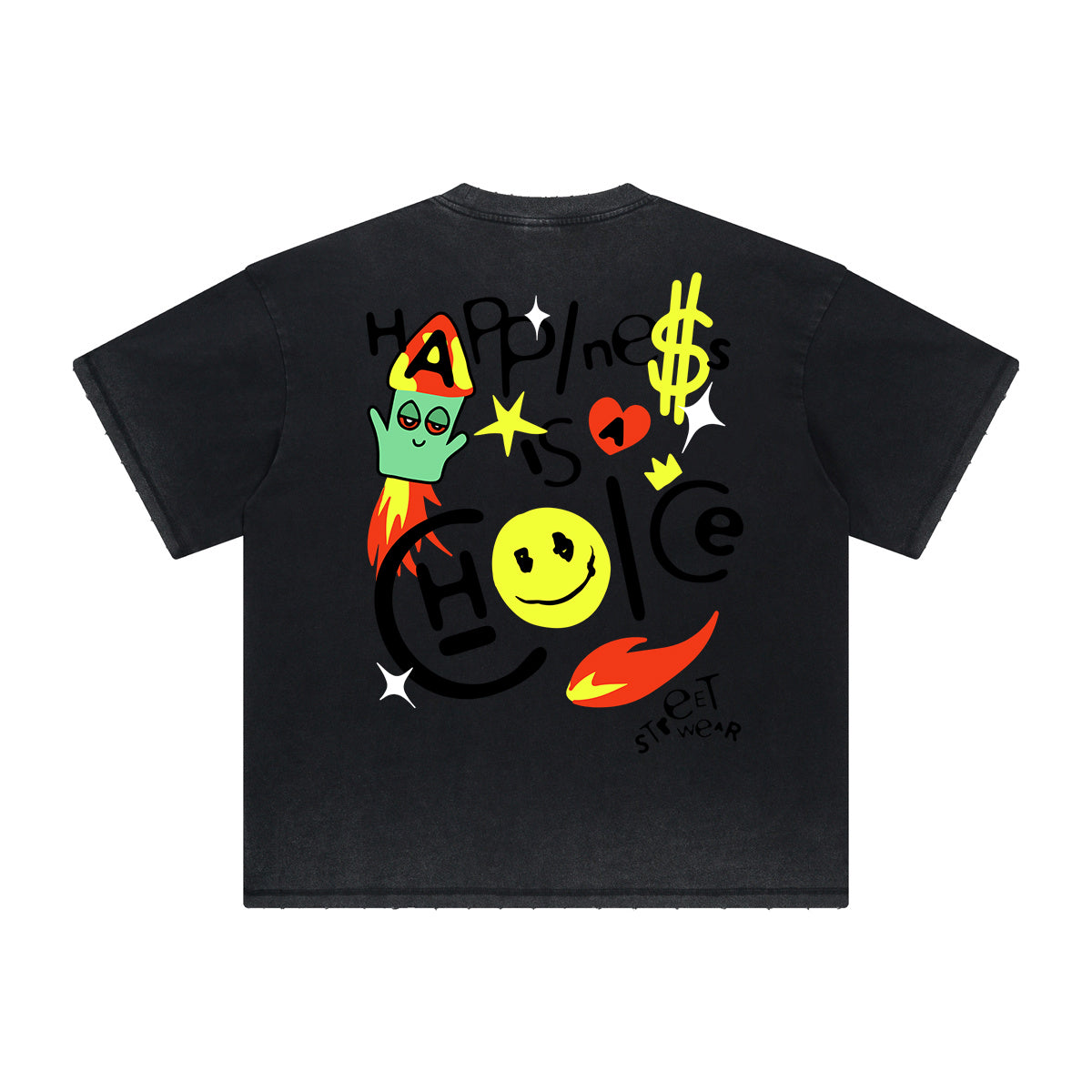 Vintage-Washed Frayed-Hem Graffiti Tee