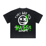 Vintage-Washed Frayed-Hem Graffiti Tee