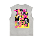 Frayed-Hem Street Art Graffiti Tank Top
