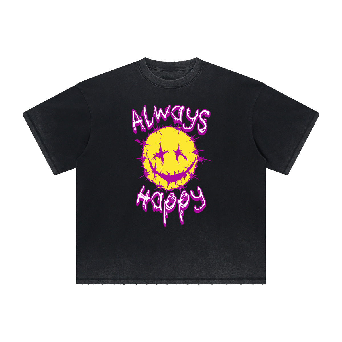Vintage-Washed Frayed-Hem Graffiti Tee