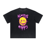 Vintage-Washed Frayed-Hem Graffiti Tee