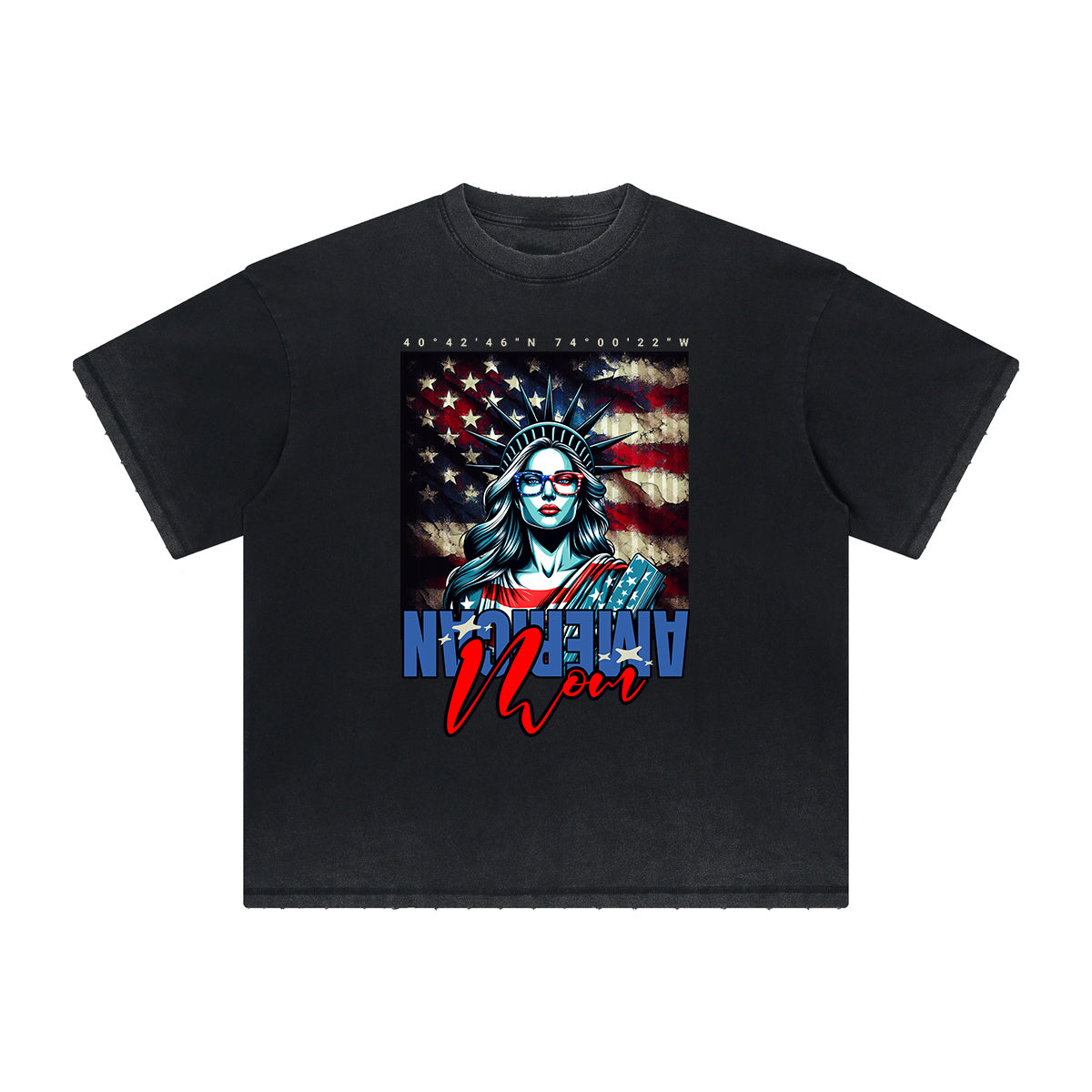 Vintage Frayed American Skull Pattern Tee