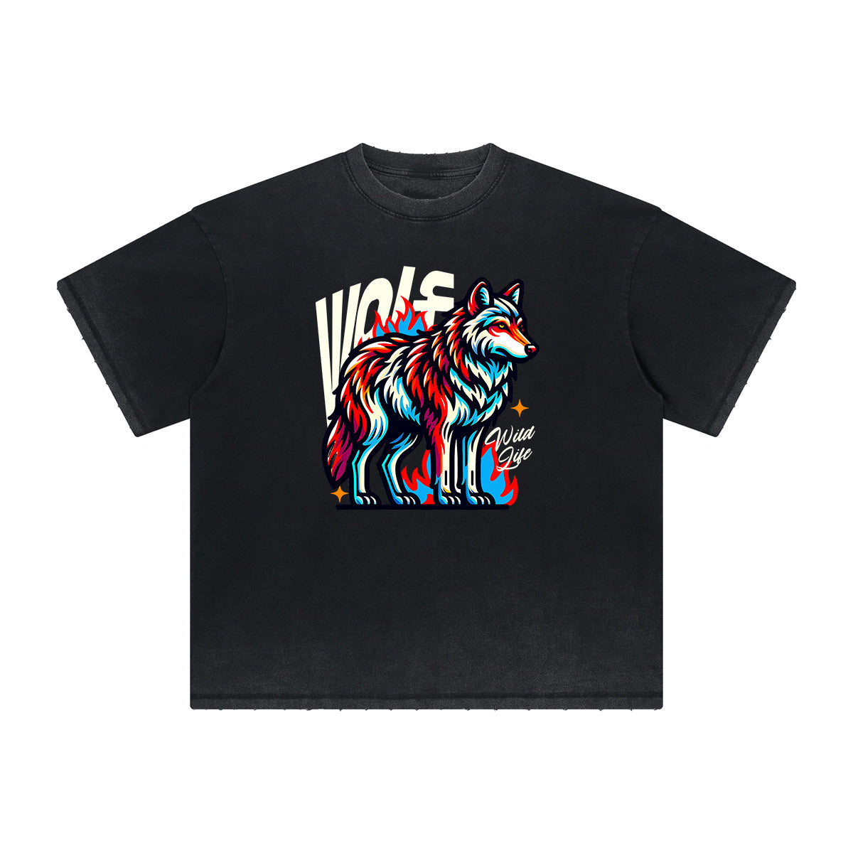 Vintage Frayed Wolf Pattern Tee