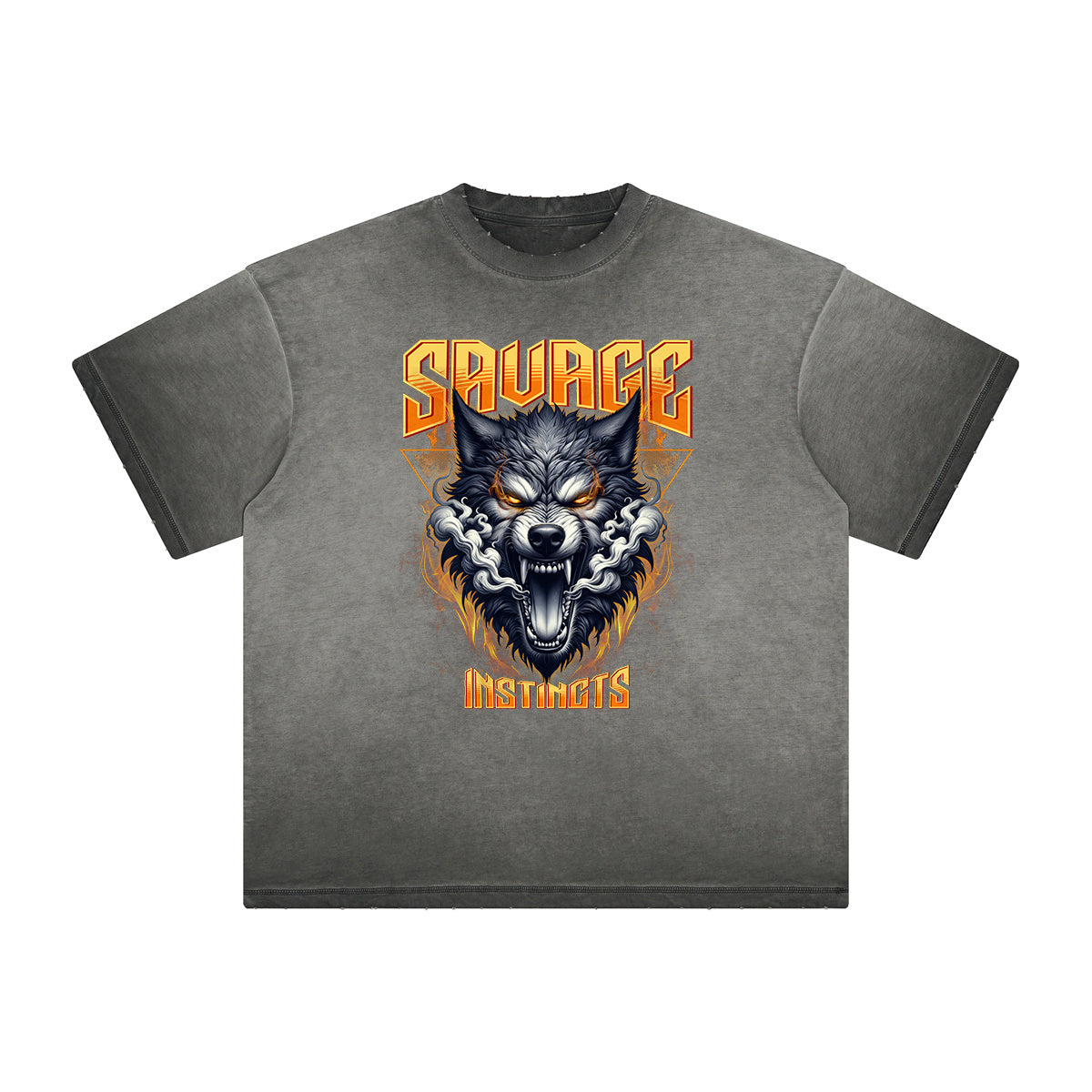 Heavy Fade Wolf Graphic T Shirt
