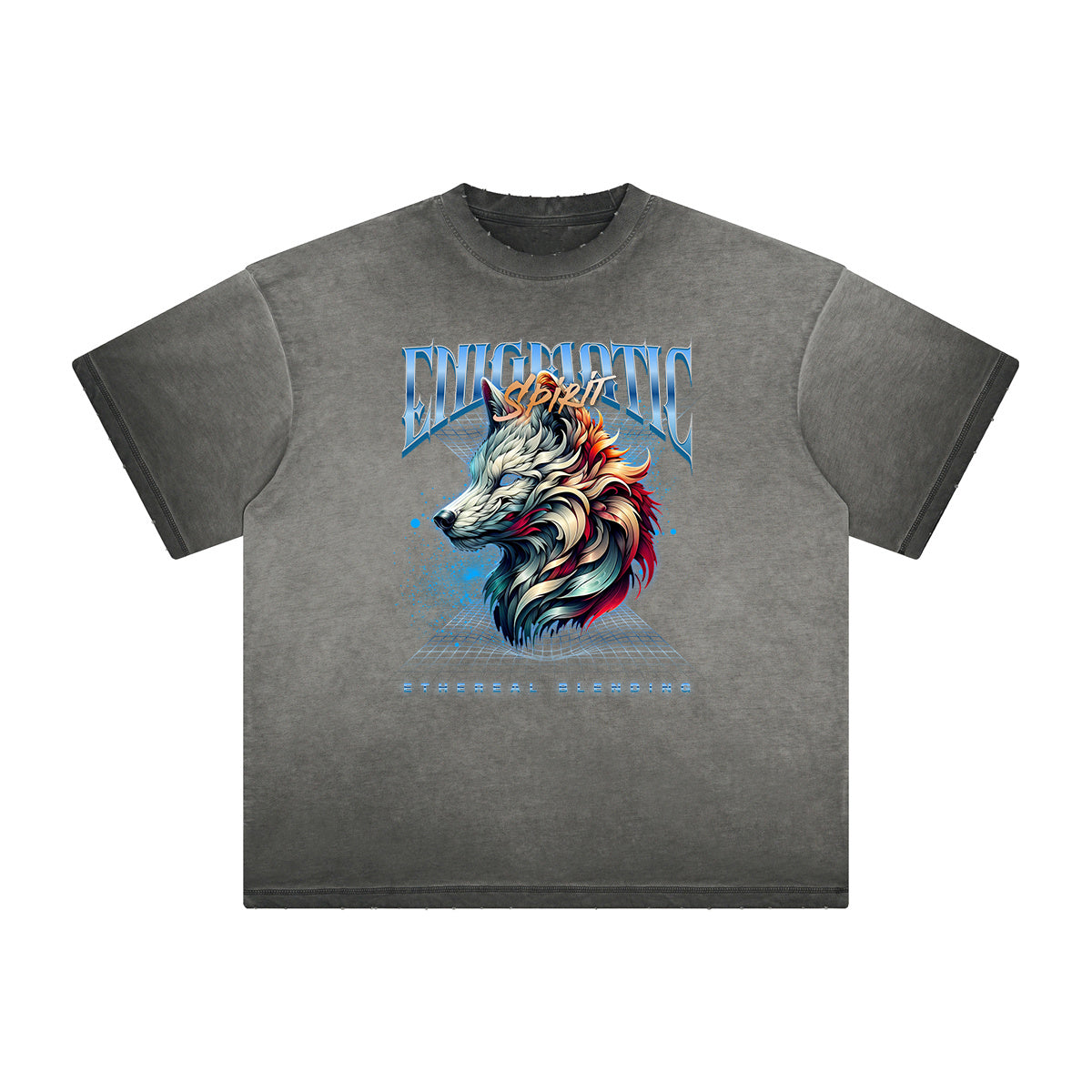 Heavy Fade Wolf Graphic T Shirt