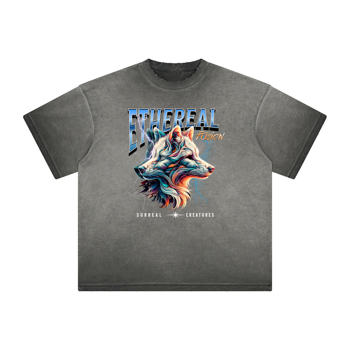 Heavy Fade Wolf Graphic T Shirt