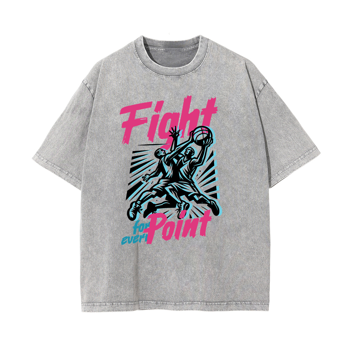 Stone-Washed Sports Graphic Print T-Shirt
