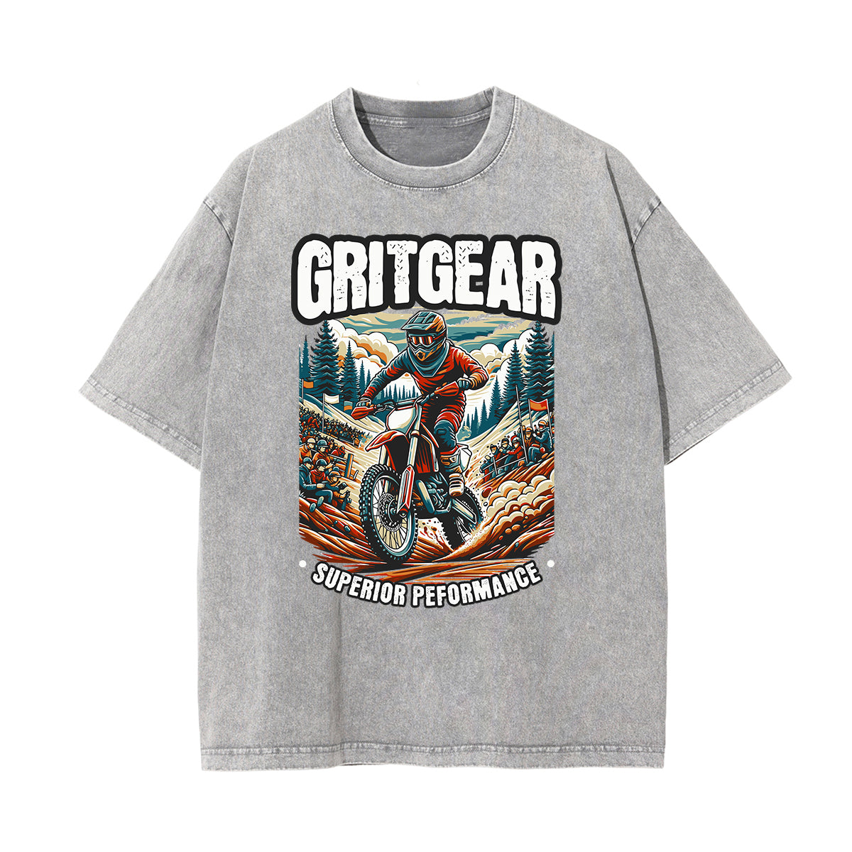 Stone-Washed Sports Graphic Print T-Shirt