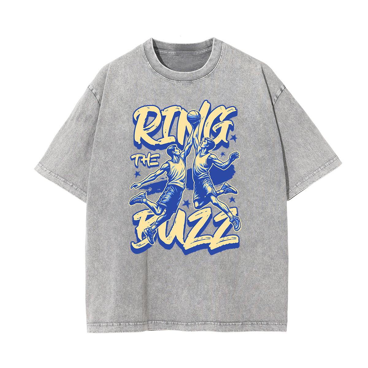 Stone-Washed Sports Graphic Print T-Shirt