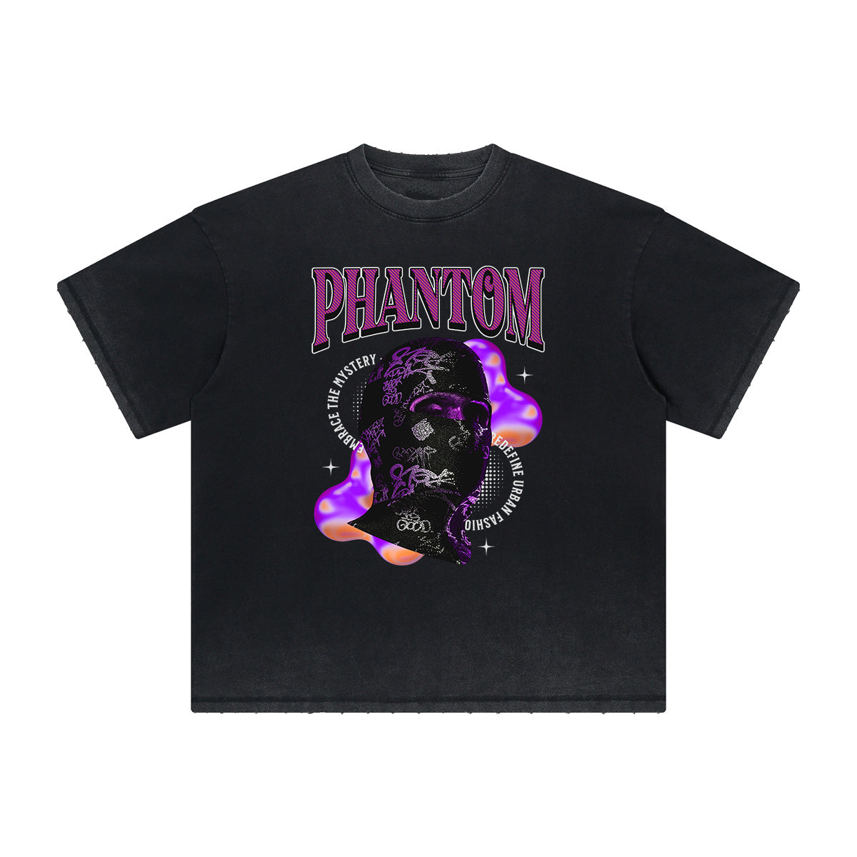 Vintage Frayed Mystery Mask Pattern Tee