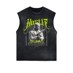 Distressed Sleeveless Mystery Mask Pattern Tee