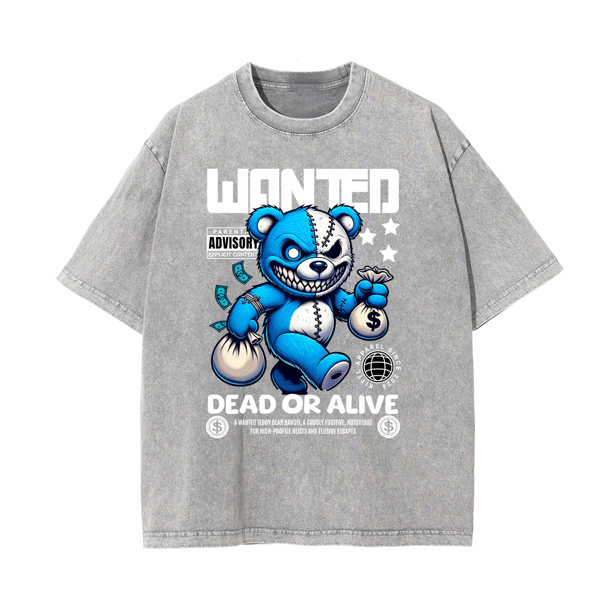 Stone Wash Creepy Bear Graphic T-Shirt