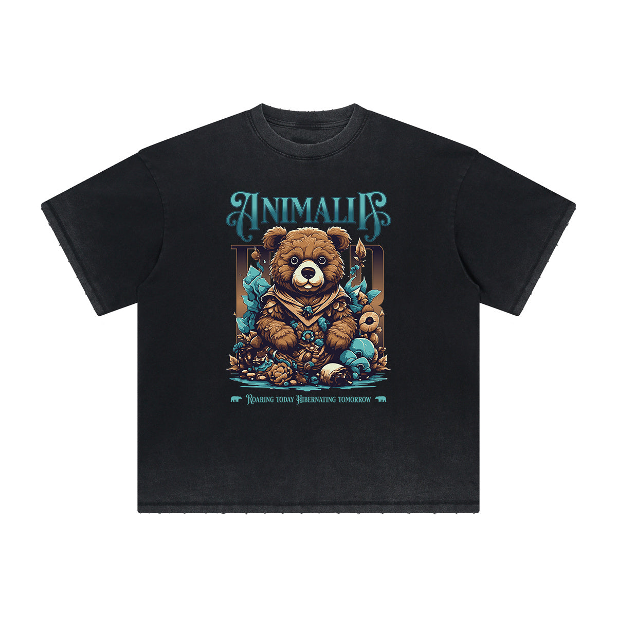 Heavy Faded Creepy Bear Graphic T Shirt