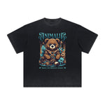 Heavy Faded Creepy Bear Graphic T Shirt