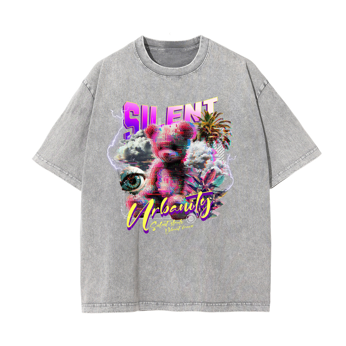 Stone Wash Creepy Bear Graphic T-Shirt