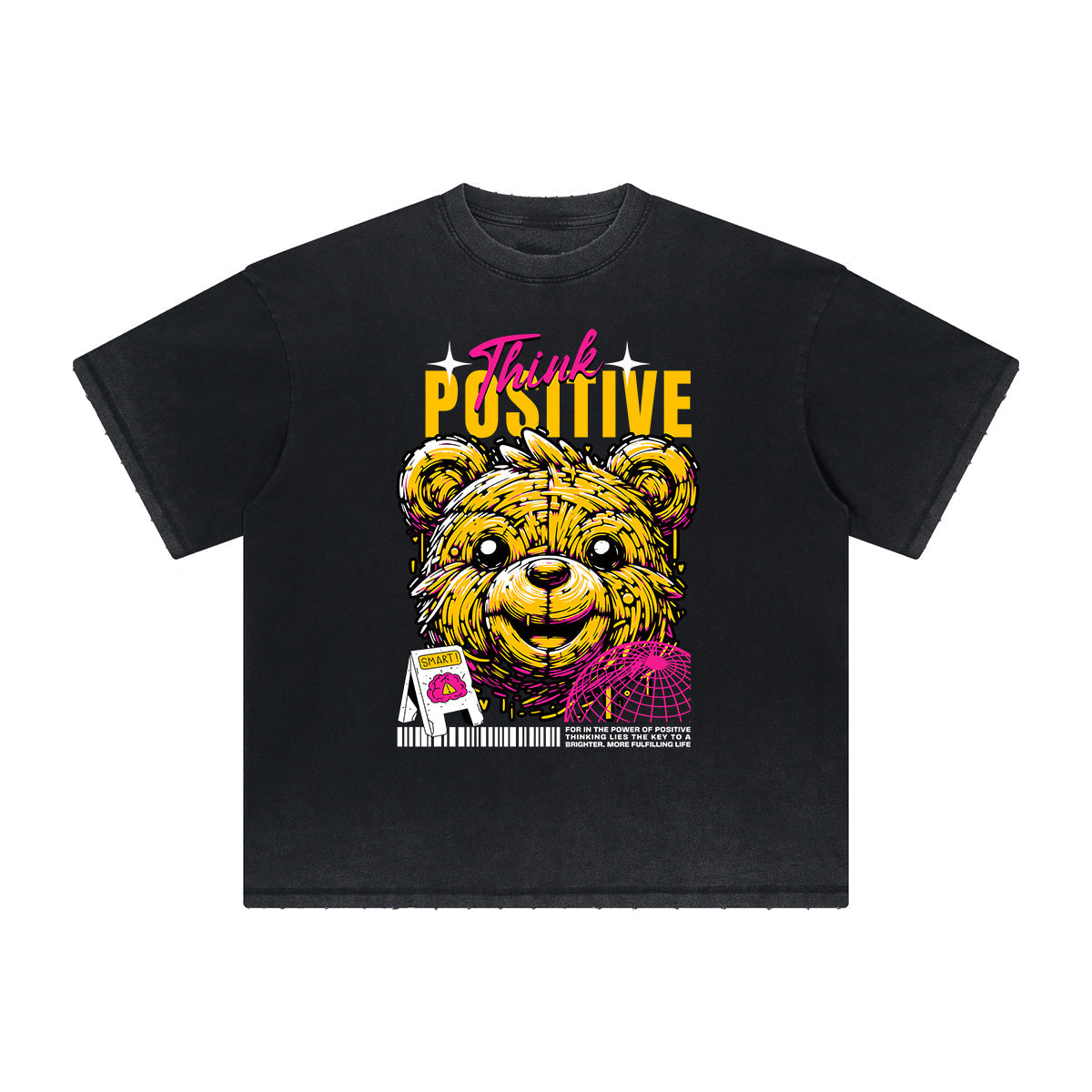 Heavy Faded Creepy Bear Graphic T Shirt