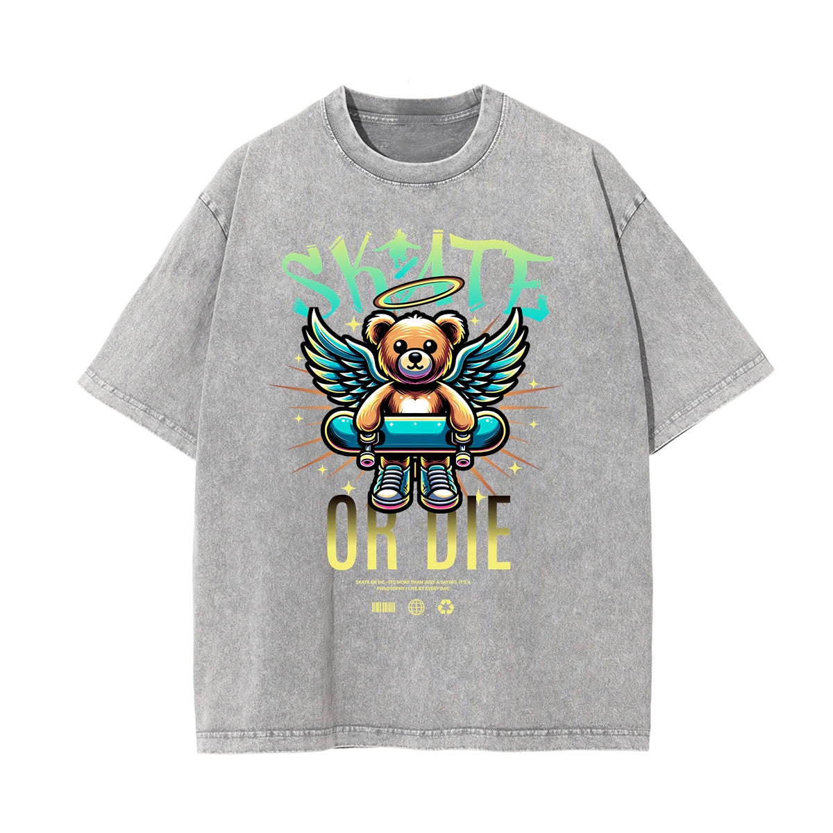 Stone Wash Creepy Bear Graphic T-Shirt