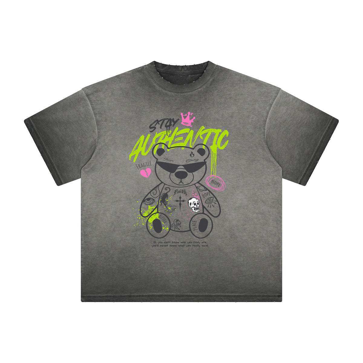 Vintage Frayed Creepy Bear Pattern Tee