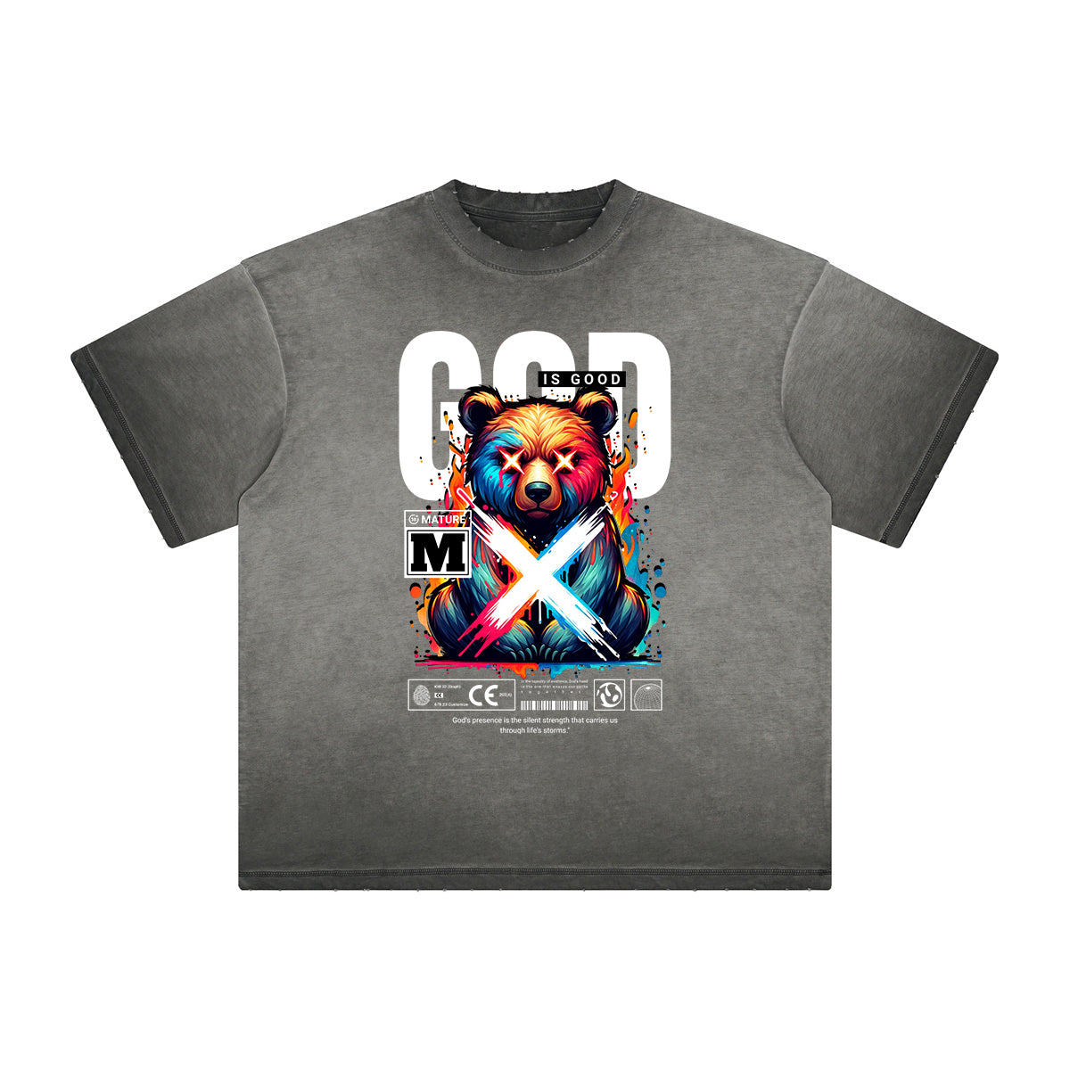 Vintage Frayed Creepy Bear Pattern Tee