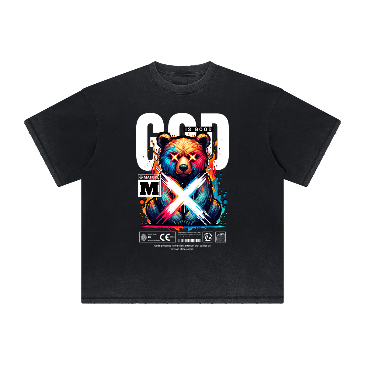 Heavy Faded Creepy Bear Graphic T Shirt