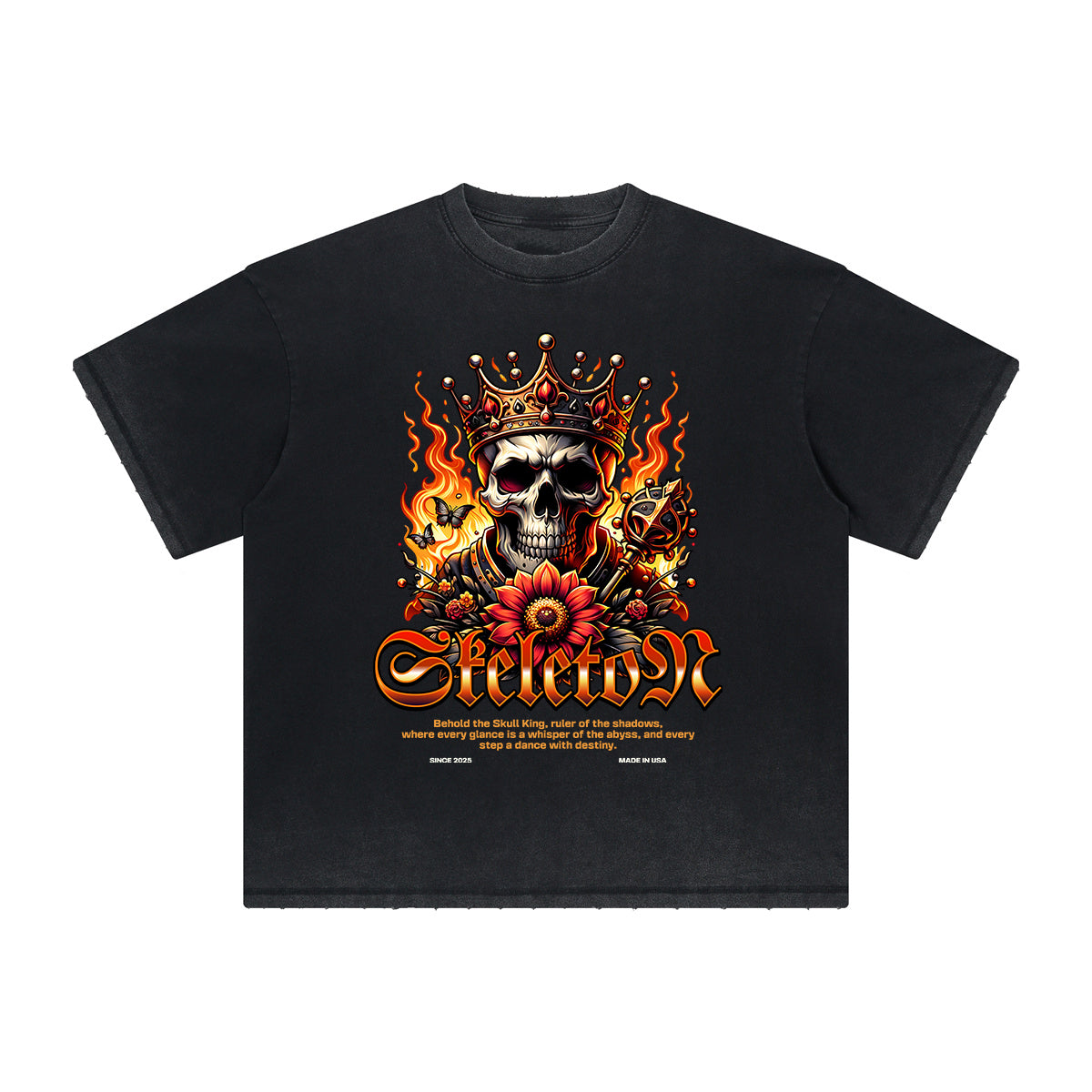 Vintage-Style Frayed Flame Graphic Tee