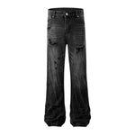 Relaxed Fit Wrinkle Wash Distressed Jeans