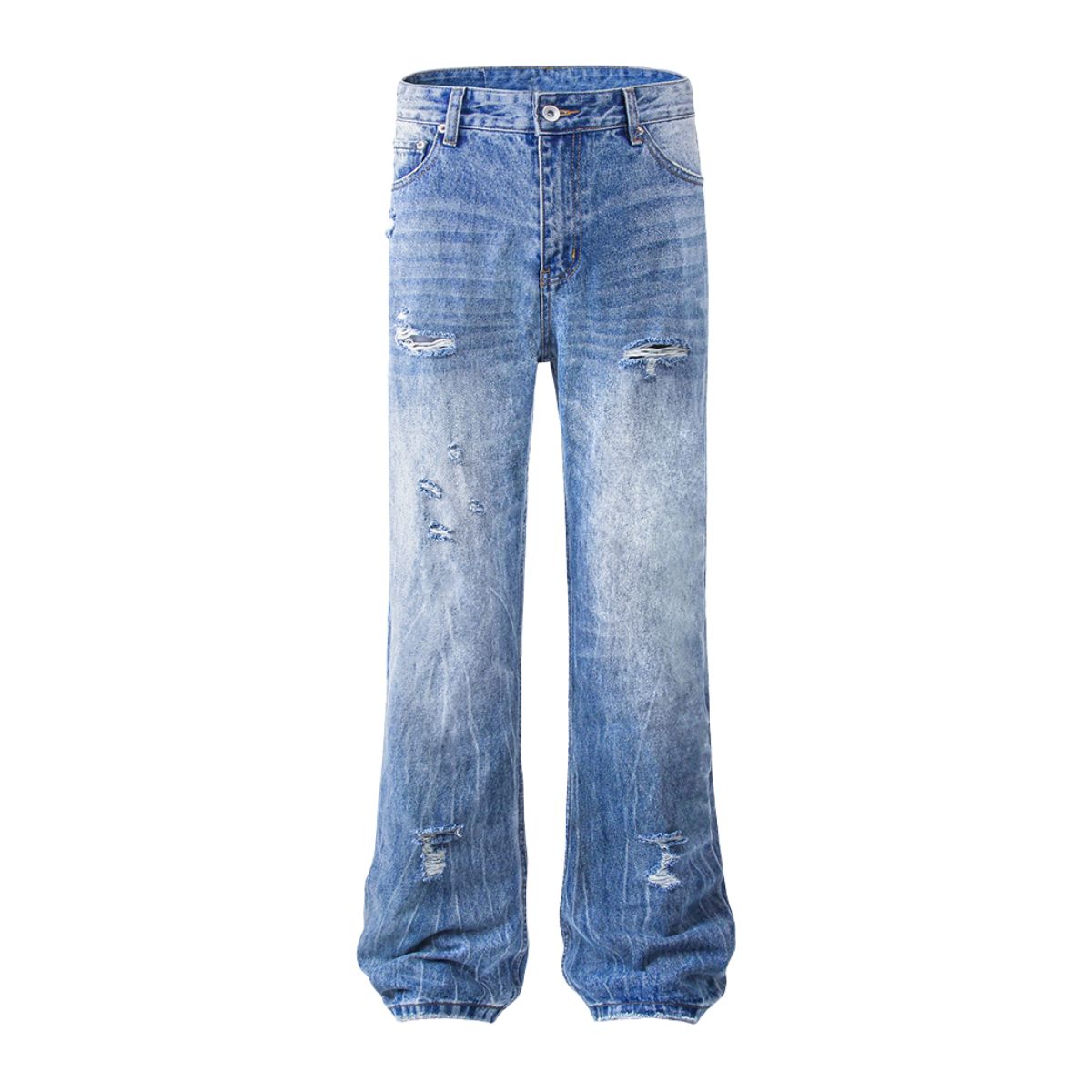 Relaxed Fit Wrinkle Wash Distressed Jeans