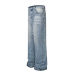 Wrinkled Light Wash Wide-Leg Jeans