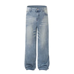 Wrinkled Light Wash Wide-Leg Jeans